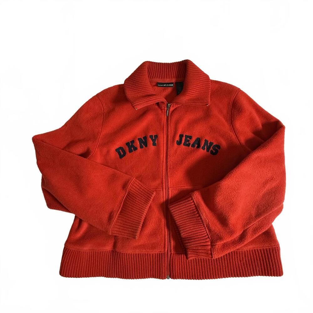 Vintage DKNY Jeans Full Zip RED FLEECE Y2K Wms Size‎ Large.